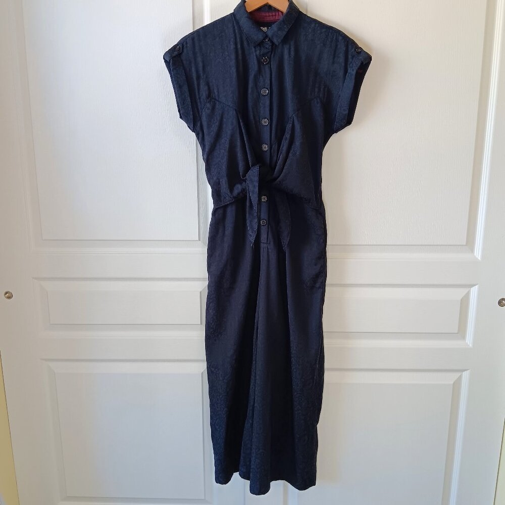 Ett Twa Anthropologie Women's Navy Blue Floral James Tie-Waist Jumpsuit Size 0